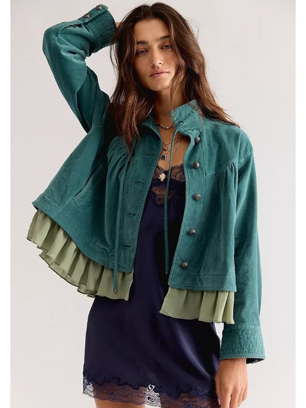 Free People Novina Velvet Jacket Boho Chic Ethereal Utility Vintage Womens S - Picture 2 of 9